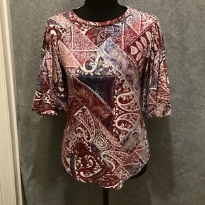 Cupio Women's Top - Burgundy and Navy Paisley.  (C9)